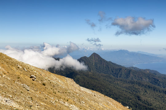 View of Flores island from summit of Mount Egon in Indonesia.