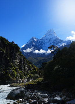 Ama Dablam  6,812 Metres Mountain,View from Imja Khola River, Everest Base Camp Trek From Tengboche to Dingboche , Nepal