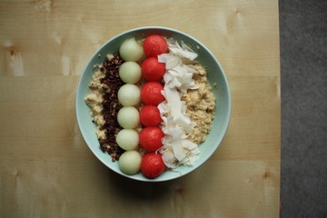 Porridge bowl with melon balls