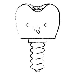 kawaii tooth implant with screw in monochrome blurred silhouette