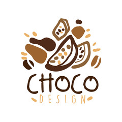 Hand drawn original logo design with cocoa beans