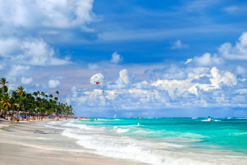 White sandy tropical beach in Punta Cana, Dominican Republic