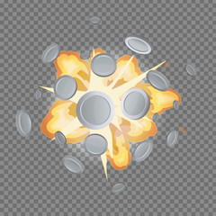 Silver coin fire fog massive explosion.