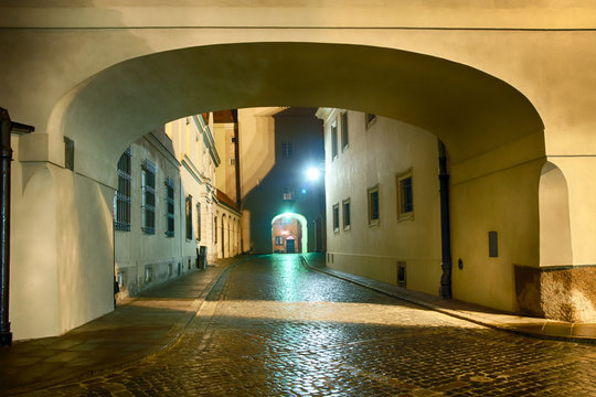 fragment of the Old Town in Warsaw photographed at night