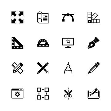 Blueprint icons - Expand to any size - Change to any colour. Flat Vector Icons - Black Illustration on White Background.