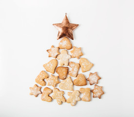 Christmas tree from gingerbread.White background.