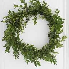 Green boxwood wreath. Scandinavian style