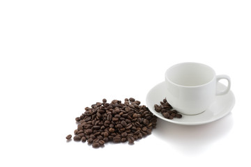 coffee cup and beans  isolated on  white background, Free from copy space.