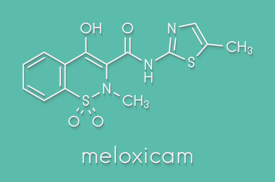 Meloxicam NSAID drug molecule. Skeletal formula.