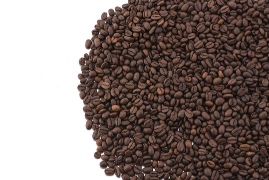 Roasted coffee beans isolated on white background,Free from copy space.