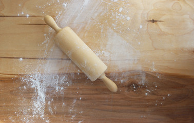 Scattered flour and rolling-pin