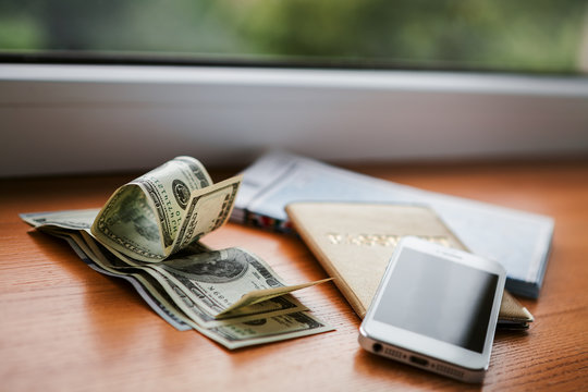 objects for travel isolated on a wooden background - Powered by Adobe