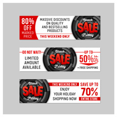 Set of Black Friday Sale horizontal banners. Vector template.