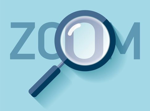 Magnifying glass in flat style on color background. Zoom loupe icon. Vector design object for you project 