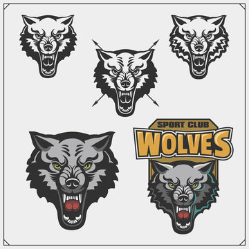 Set of emblems with wolves. Vector illustration.