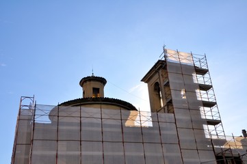 Fototapeta premium Medieval church under renovation. Brescia, Italy.