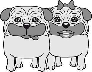 paar pärchen liebe verliebt weiblich schön hübsch frau mädchen girl mops klein dick hund welpe süß niedlich haustier comic cartoon