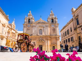 Washable wall murals Historic building Town square and Saint Poul Cathedral in Mdina village of Malta in Europe