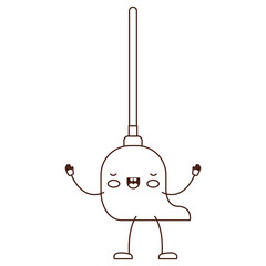 kawaii cartoon mop with wooden stick in brown silhouette