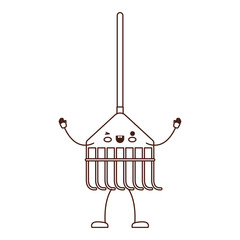 kawaii cartoon rake leaves with wooden stick in brown silhouette