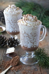 Hot cocoa with milk and whipped cream 