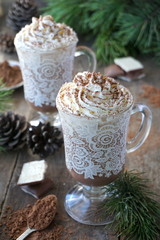 Hot cocoa with milk and whipped cream 
