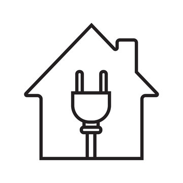 House with wire plug linear icon