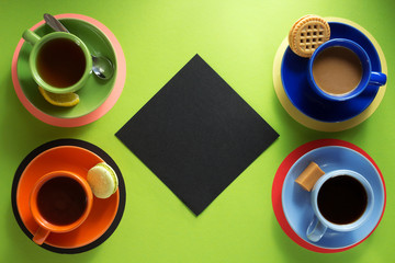 cup of coffee and tea at paper background