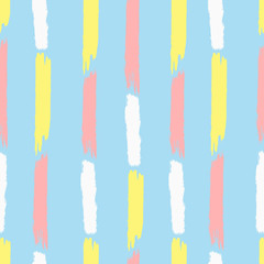Vertical stripes painted with brush strokes. Cute seamless pattern. Grunge, sketch, watercolor.