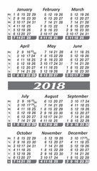 Pocket 2018 year calendar vector image, 
Simple black and white pocket calendar years