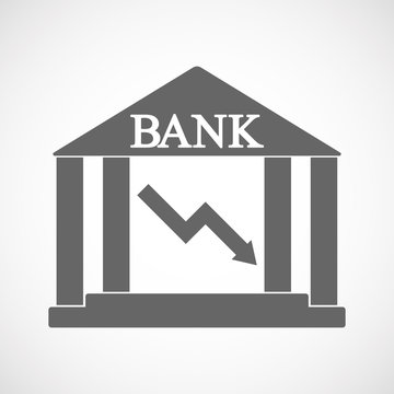 Isolated bank icon with a descending graph