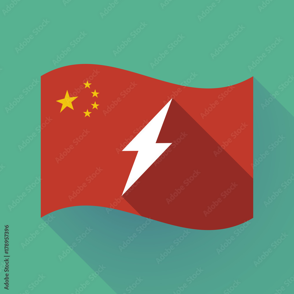 Sticker long shadow china flag with a lightning