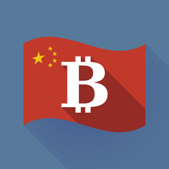Long shadow China flag with a bit coin sign