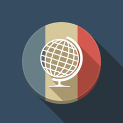 Long shadow France flag with  a table world globe