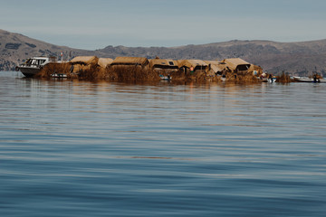 Totora boat on the Titicaca lake near Puno, Peru