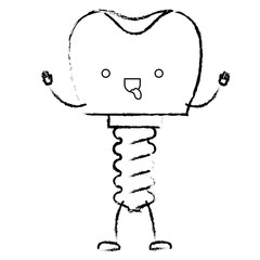 tooth implant with screw cartoon in monochrome blurred silhouette