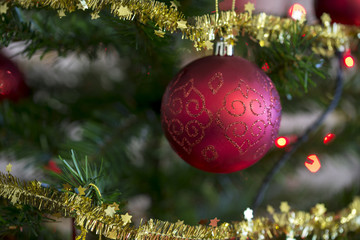 Closeup of red bauble