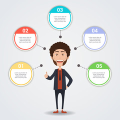 Business infographic design template with editable elements and businessman