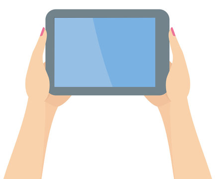 Two Hands Holding A Tablet Vector Illustration