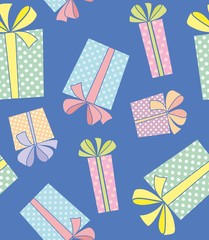 Colored gift boxes pattern on blue