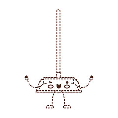 kawaii cartoon dustpan with wooden stick in brown dotted silhouette