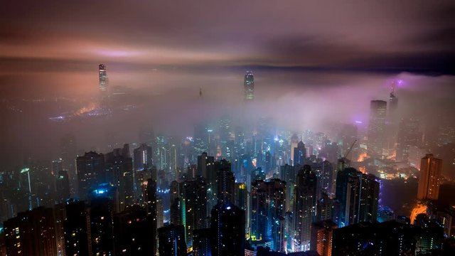 Cinemagraph of misty clouds in Hong Kong at night