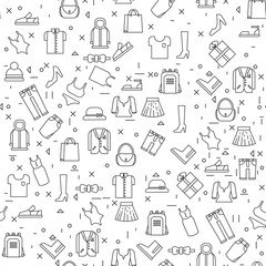 Clothes Items On White Background Seamless Pattern Thin Line Vector Illustration