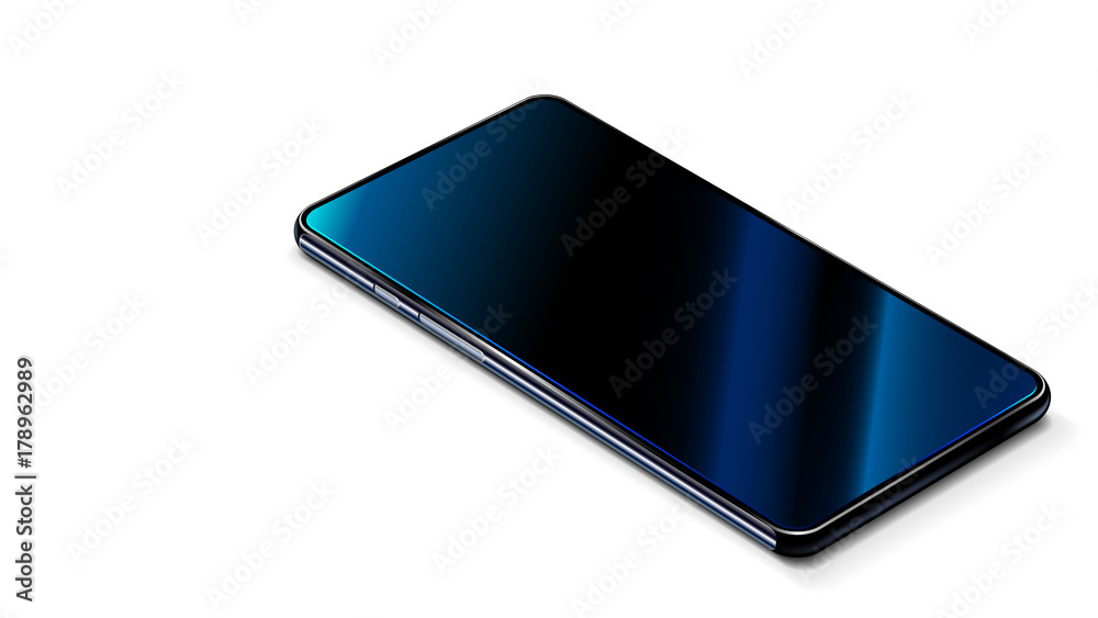 Poster beautiful modern abstract black smart phone on white table. perspective view. realistic vector. the 