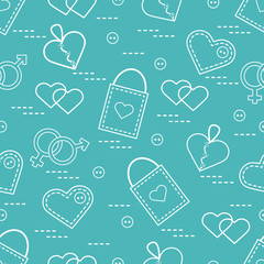 Cute seamless pattern with variety romantic elements. Greeting card Valentine's Day.