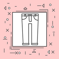 Jeans Icon Thin Line In Pink Frame Vector Illustration
