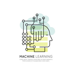 Vector Icon Style Illustration Concept of Machine Learning, Artificial Intelligence, Virtual Reality, EyeTap Technology of Future, Isolated Symbols for Web and Mobile