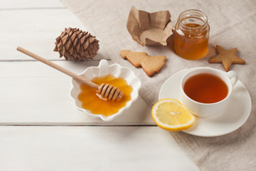 homemade cookies and honey and lemon tea for Breakfast, winter cozy morning