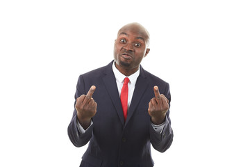 Portrait of African businessman in formal suit posing on white background