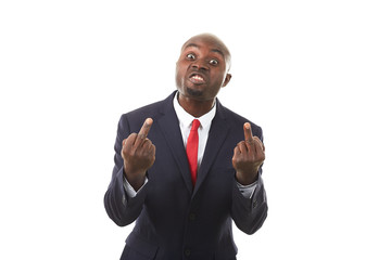 Portrait of African businessman in formal suit posing on white background